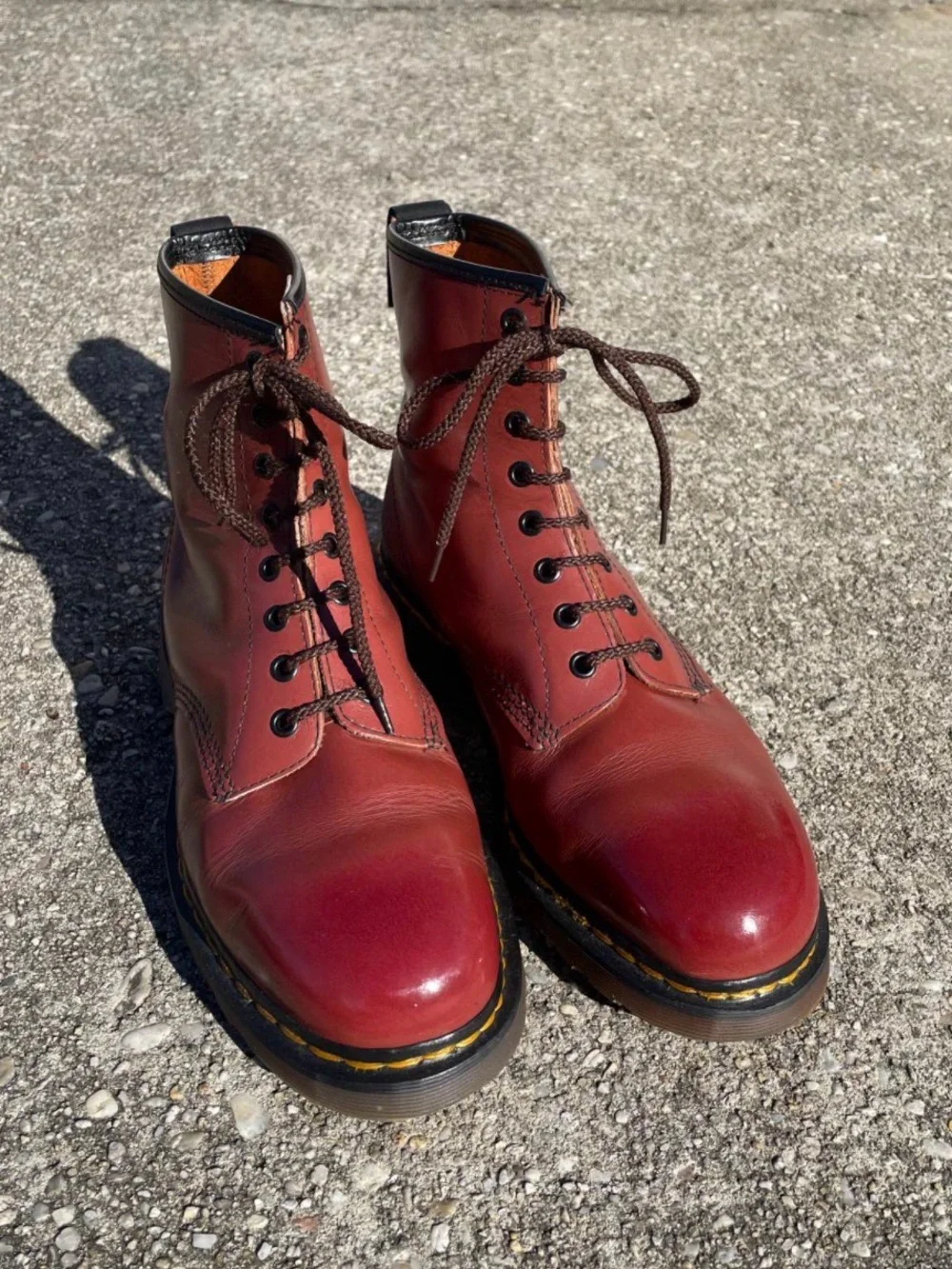 Vintage 1980s Dr. Martens 1460 London Tan Leather Boots UK 9 US 10 Double Stitch